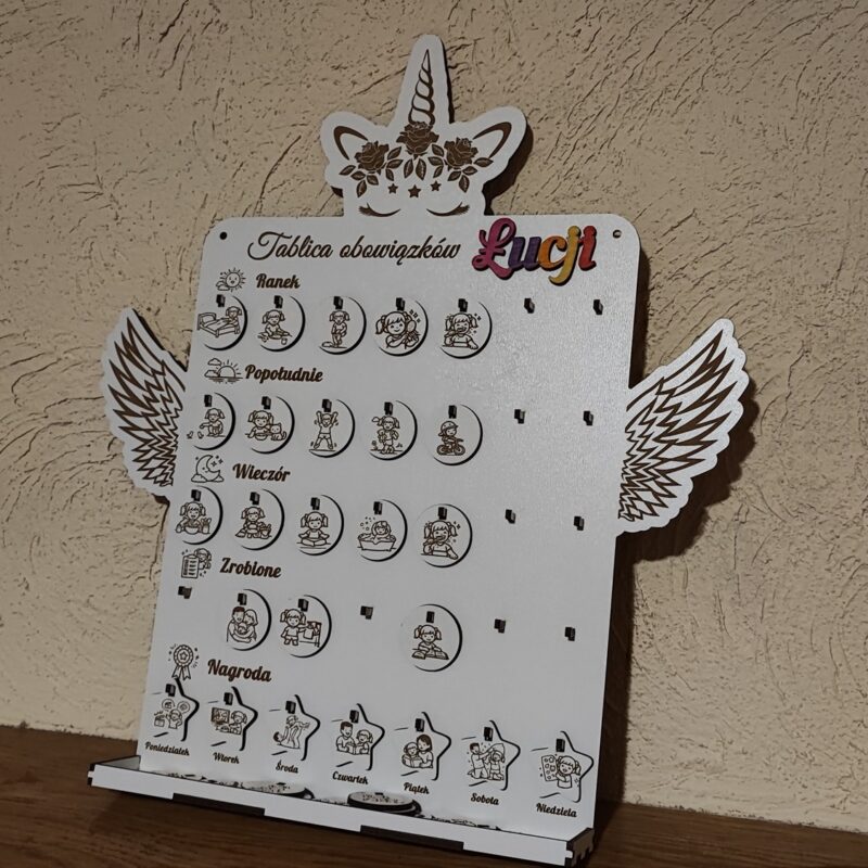 Tablica zadań i obowiązków dziecka – Planer motywacyjny z imieniem | Jednorożec