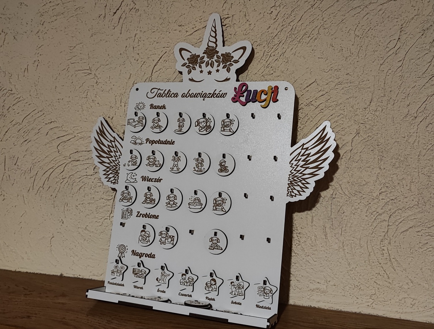 Tablica zadań i obowiązków dziecka – Planer motywacyjny z imieniem | Jednorożec